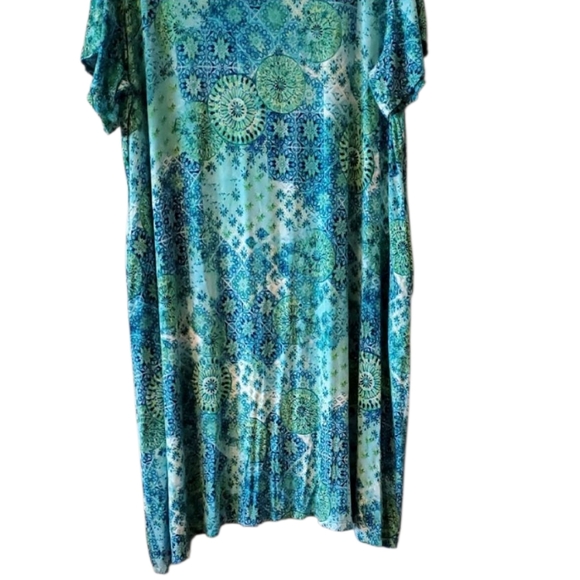 Catherines 3X Dress NWOT with Pockets Blue & Green Stretchy - Picture 3 of 10